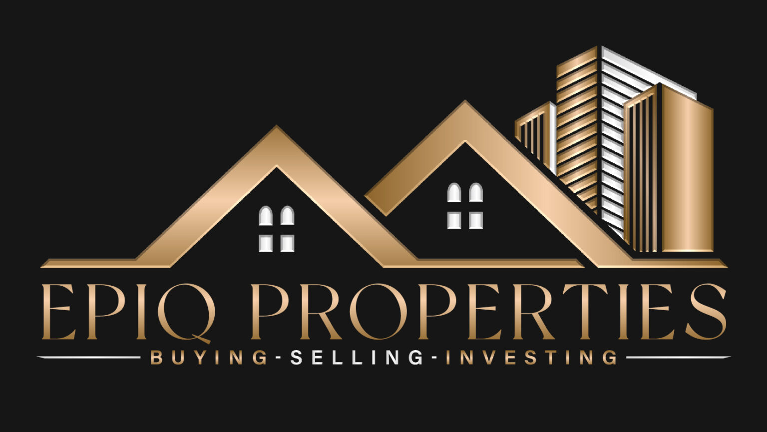 Epic Properties logo with houses and skyscrapers.